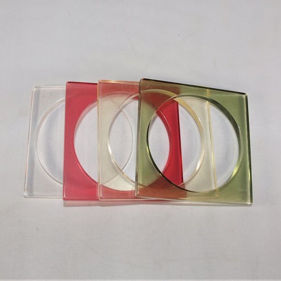 Vintage Mod Mid Century Square Acrylic Bangle Bracelet Set (4) - Picture 2 of 3